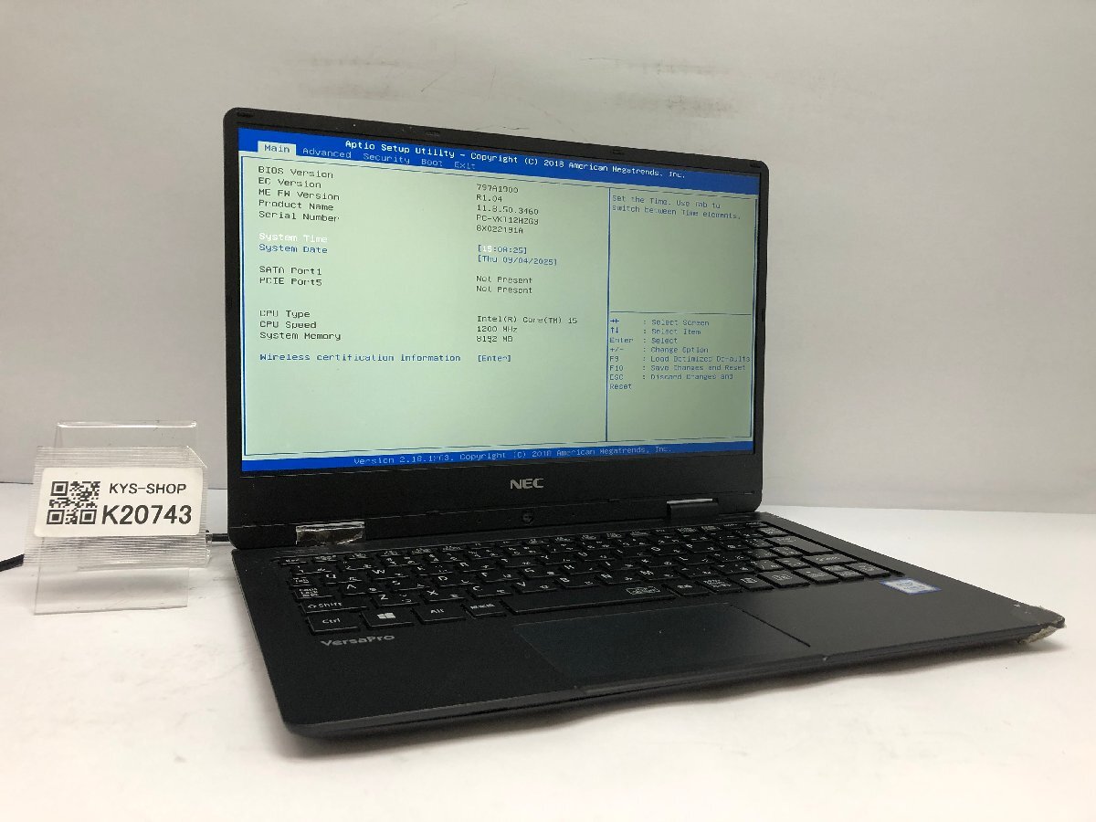 ジャンク/ NEC PC-VKT12HZG3 Intel Core i5-7Y54 メモリ8.19GB ストレージ無し 【K20743】拍卖