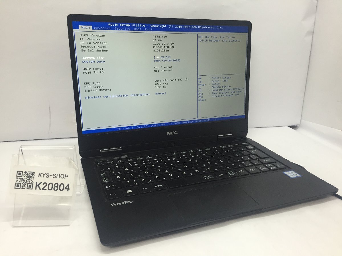 ジャンク/ NEC PC-VKT12HZG3 Intel Core i5-7Y54 メモリ8.19GB ストレージ無し 【K20804】拍卖