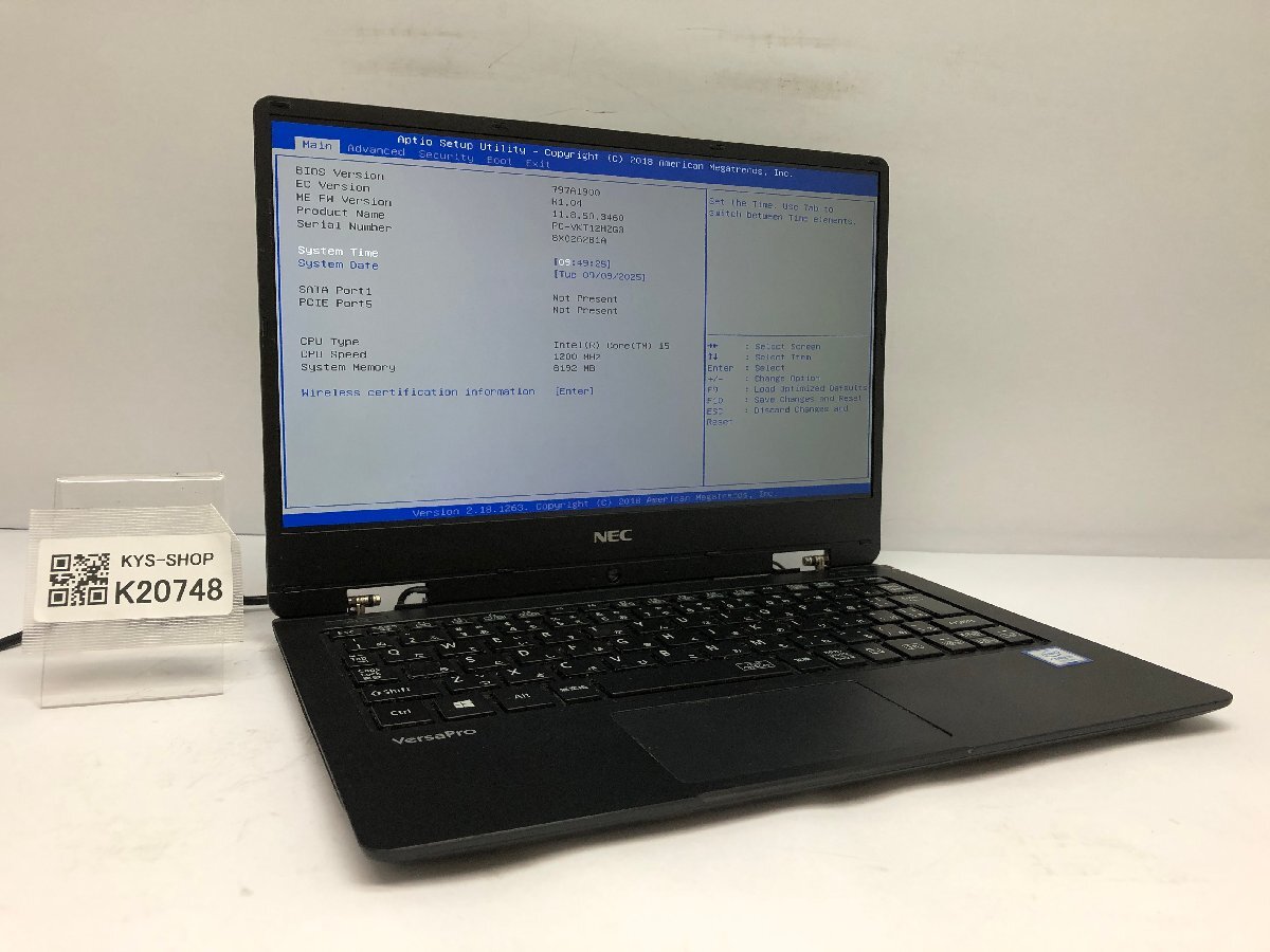 ジャンク/ NEC PC-VKT12HZG3 Intel Core i5-7Y54 メモリ8.19GB ストレージ無し 【K20748】拍卖