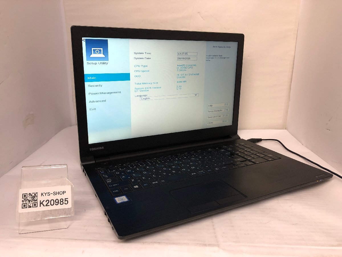 ジャンク/ TOSHIBA dynabook B55/J PB55JGB11R5AD2W Intel Core i3-7020U メモリ4.1GB ストレージ無し 【K20985】拍卖