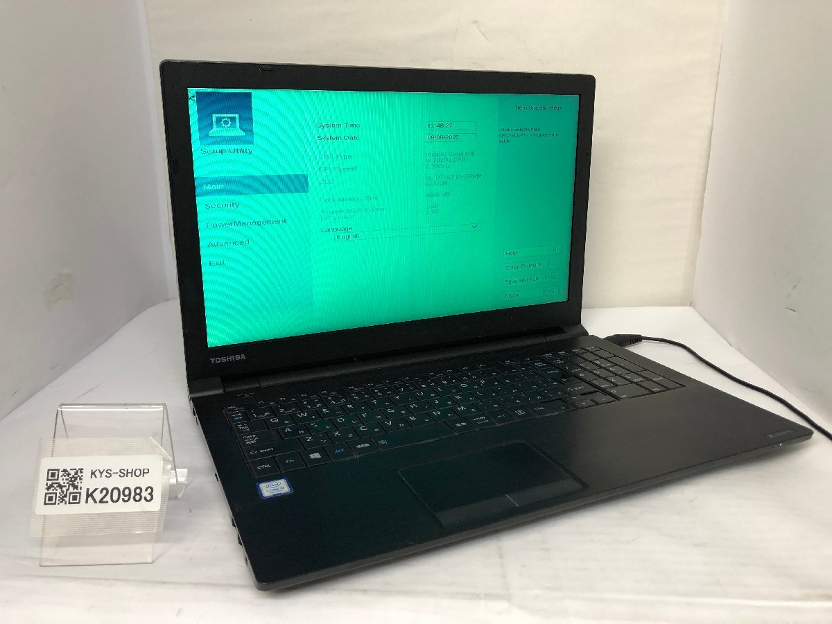 ジャンク/ TOSHIBA dynabook B55/J PB55JGB11R5AD2W Intel Core i3-7020U メモリ4.1GB ストレージ無し 【K20983】拍卖