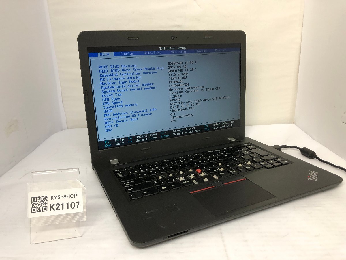 ジャンク/ LENOVO 20ETCTO1WW ThinkPad E460 Intel Core i5-6200U メモリ8.19GB HDD500.1GB 【K21107】拍卖