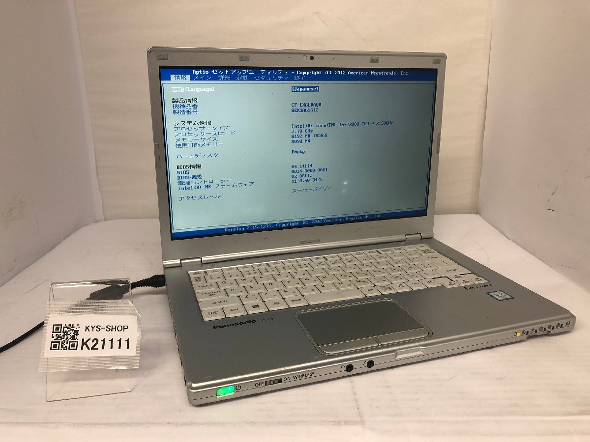 ジャンク/ Panasonic CF-LX6LDAQR Intel Core i5-7200U メモリ8.19GB ストレージ無し 【K21111】拍卖