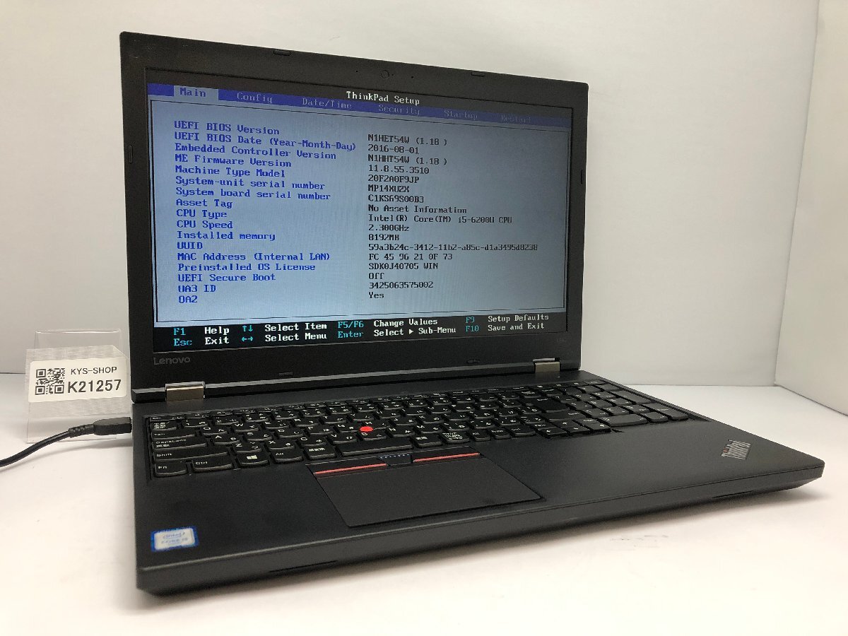 ジャンク/ LENOVO 20F2A0F9JP ThinkPad L560 Intel Core i5-6200U メモリ8.19GB SSD256.06GB 【K21257】拍卖