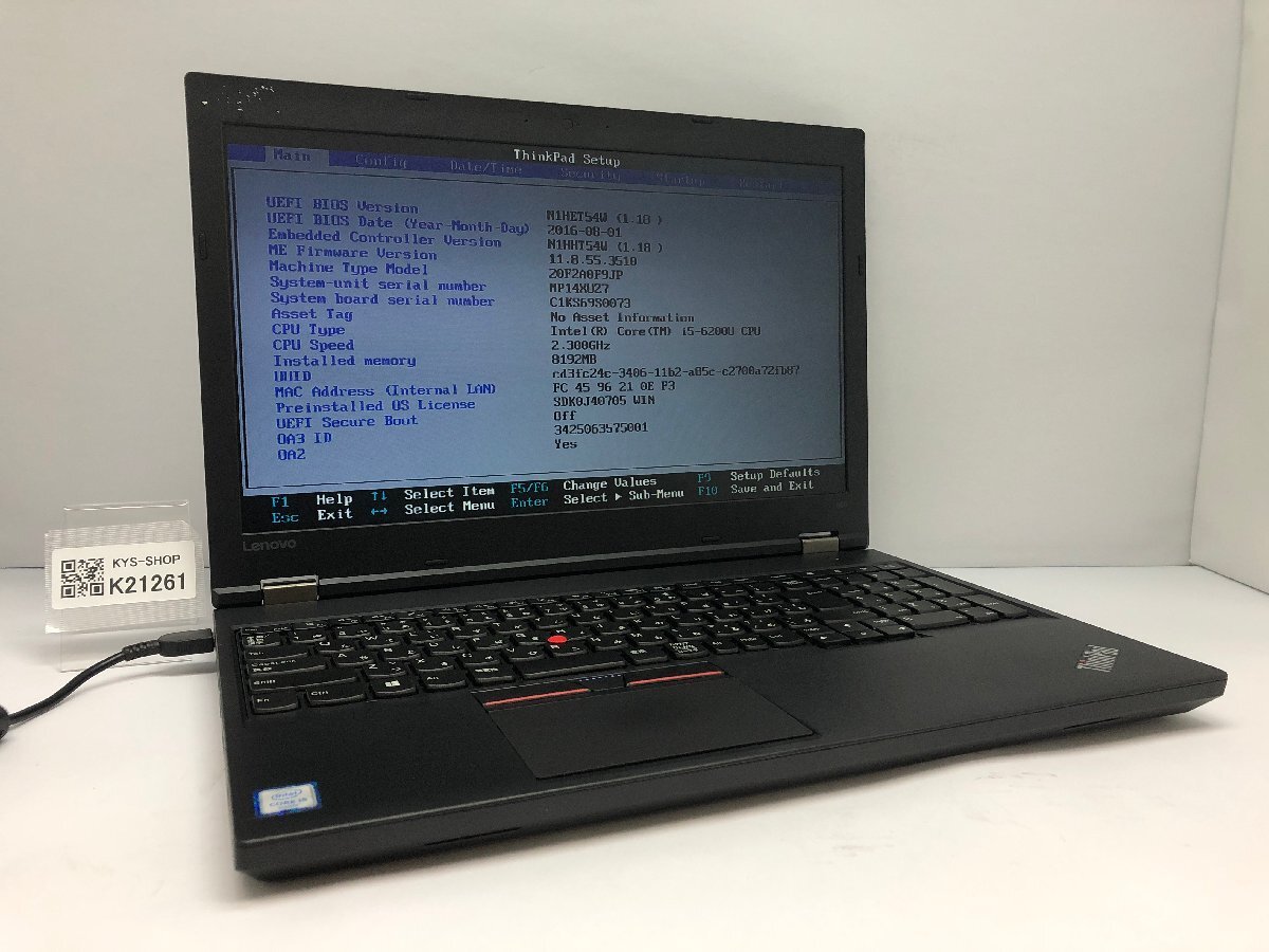 ジャンク/ LENOVO 20F2A0F9JP ThinkPad L560 Intel Core i5-6200U メモリ8.19GB SSD256.06GB 【K21261】拍卖