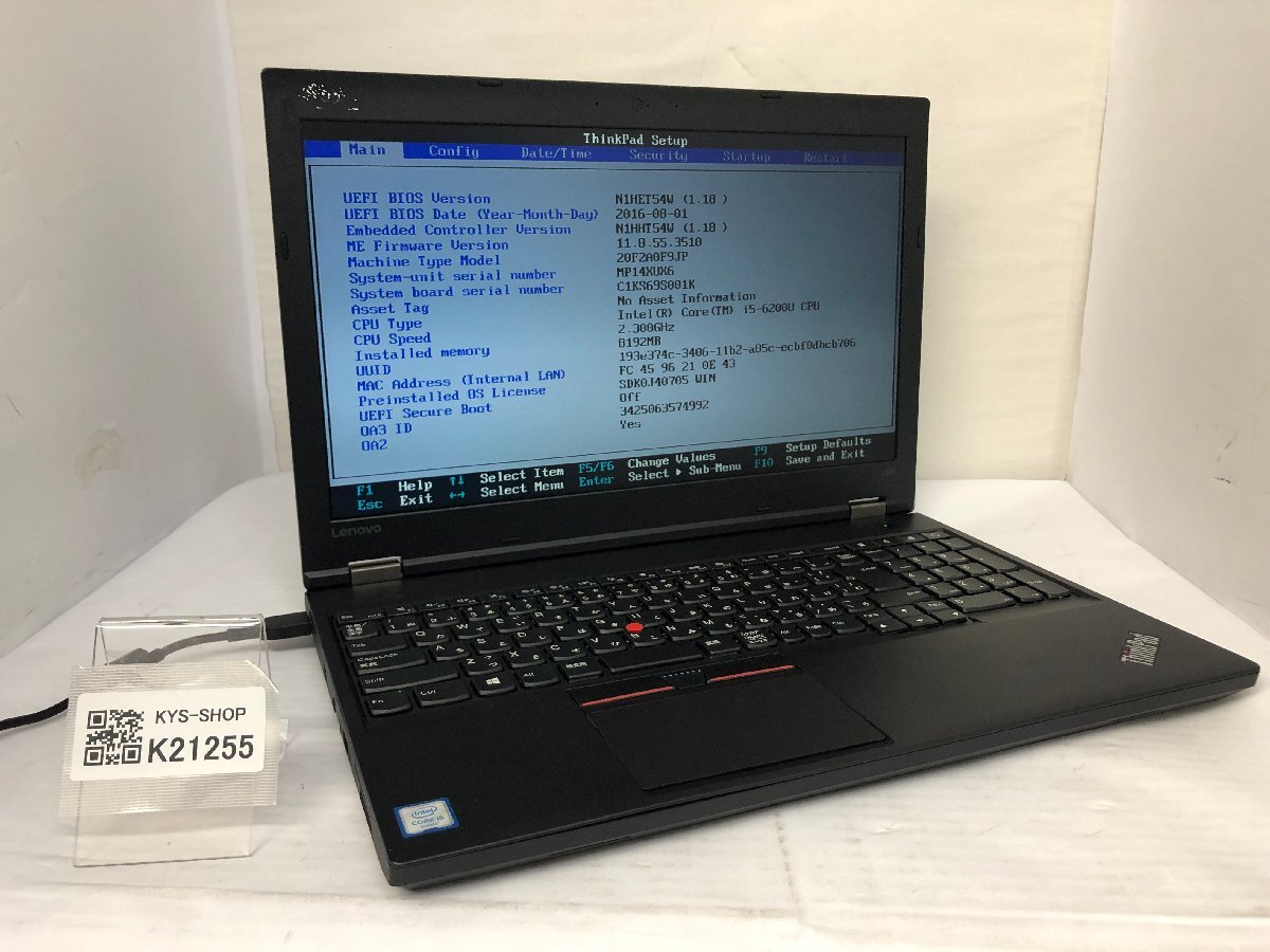ジャンク/ LENOVO 20F2A0F9JP ThinkPad L560 Intel Core i5-6200U メモリ8.19GB SSD256.06GB 【K21255】拍卖