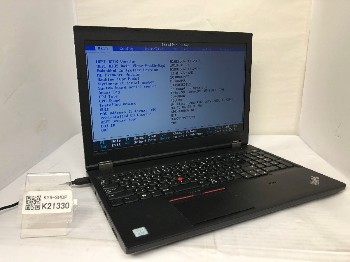 ジャンク/ LENOVO 20J8A00MJP ThinkPad L570 Intel Core i5-7200U メモリ4.1GB ストレージ無し 【K21330】拍卖
