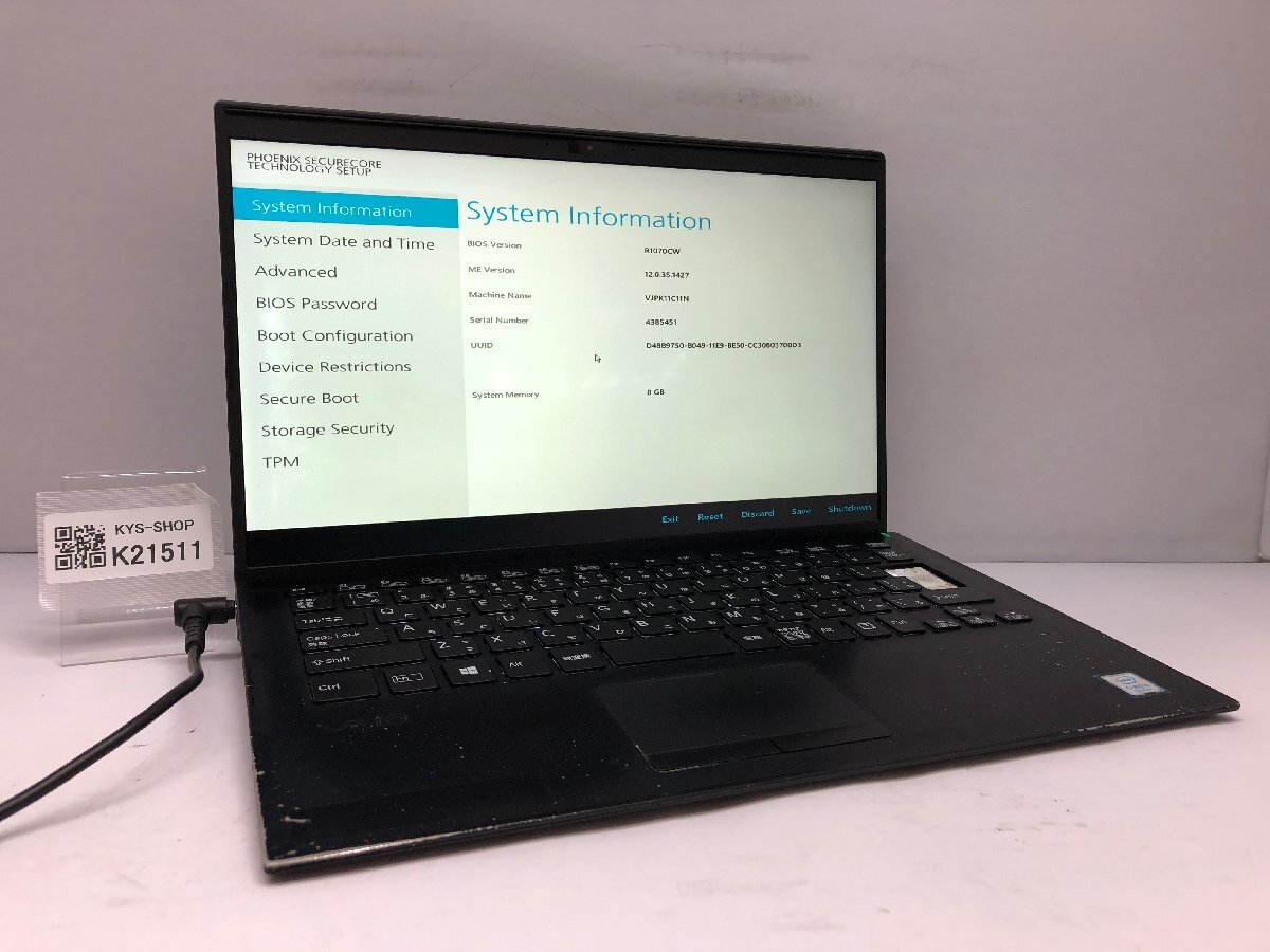 ジャンク/ VAIO VJPK11C11N Intel Core i5-8265U メモリ8.19GB ストレージ無し 【K21511】拍卖