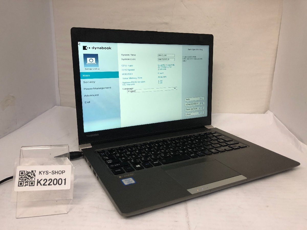 ジャンク/ TOSHIBA dynabook R63/M PR63MEC4437QD21 Intel Core i5-7200U メモリ8.19GB ストレージ無し 【K22001】拍卖