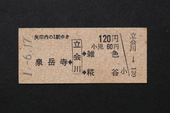 京浜急行電鉄 乗車券 泉岳寺←立会川→2駅 120円拍卖