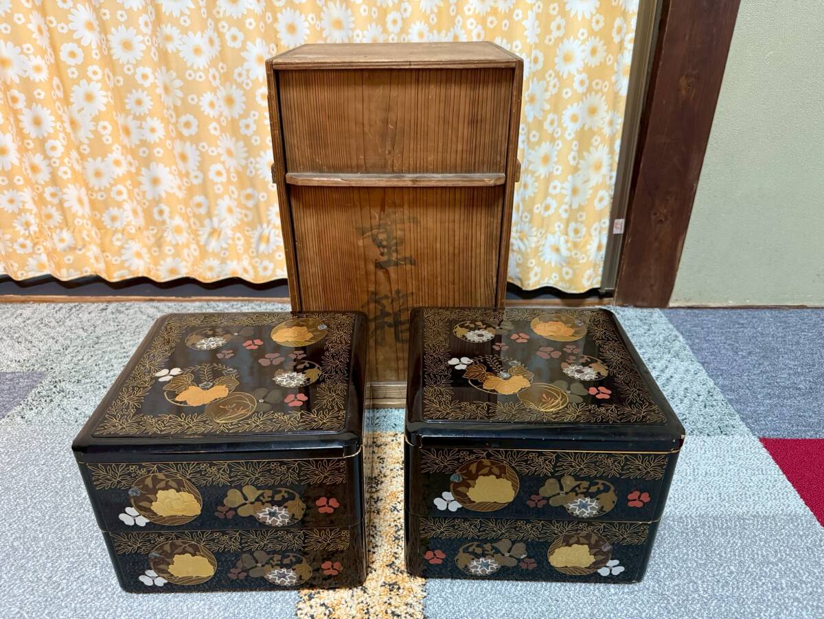 昭和レトロ 木製漆器 重箱 清水氏 箱付き 箱サイズ 約27㎝×約28.3㎝ 高さ約45.4㎝ 売り切り!拍卖