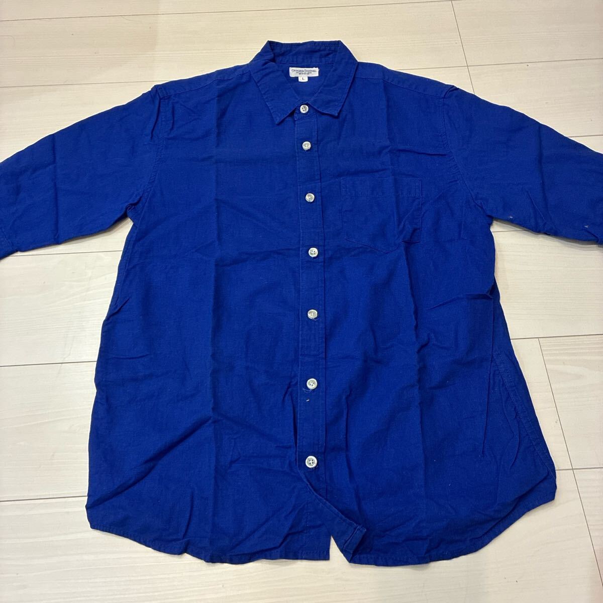 archive リネンシャツ 混紡 ブルー grunge 平成 ストリート 半袖シャツ リネン 半袖 ビンテージ 5分丈拍卖