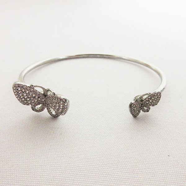 *Folli Follie フォリフォリ バングル ブレスレット アクセサリー ラインストーン 蝶 バタフライ SV925 ピンク×シルバー*拍卖
