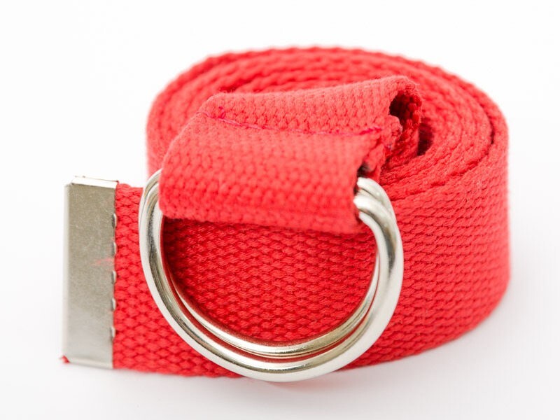 無地カラー ダブルリングベルト キャンバス製 110cm#レッド拍卖