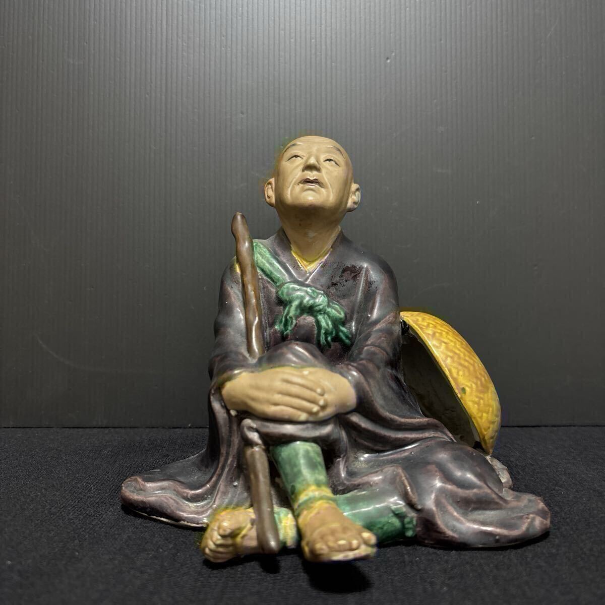 糠川清章 八幡窯 古九谷 色絵人形 置物 時代物 陶磁器 作家物 箱付き 古美術 骨董品 僧侶拍卖