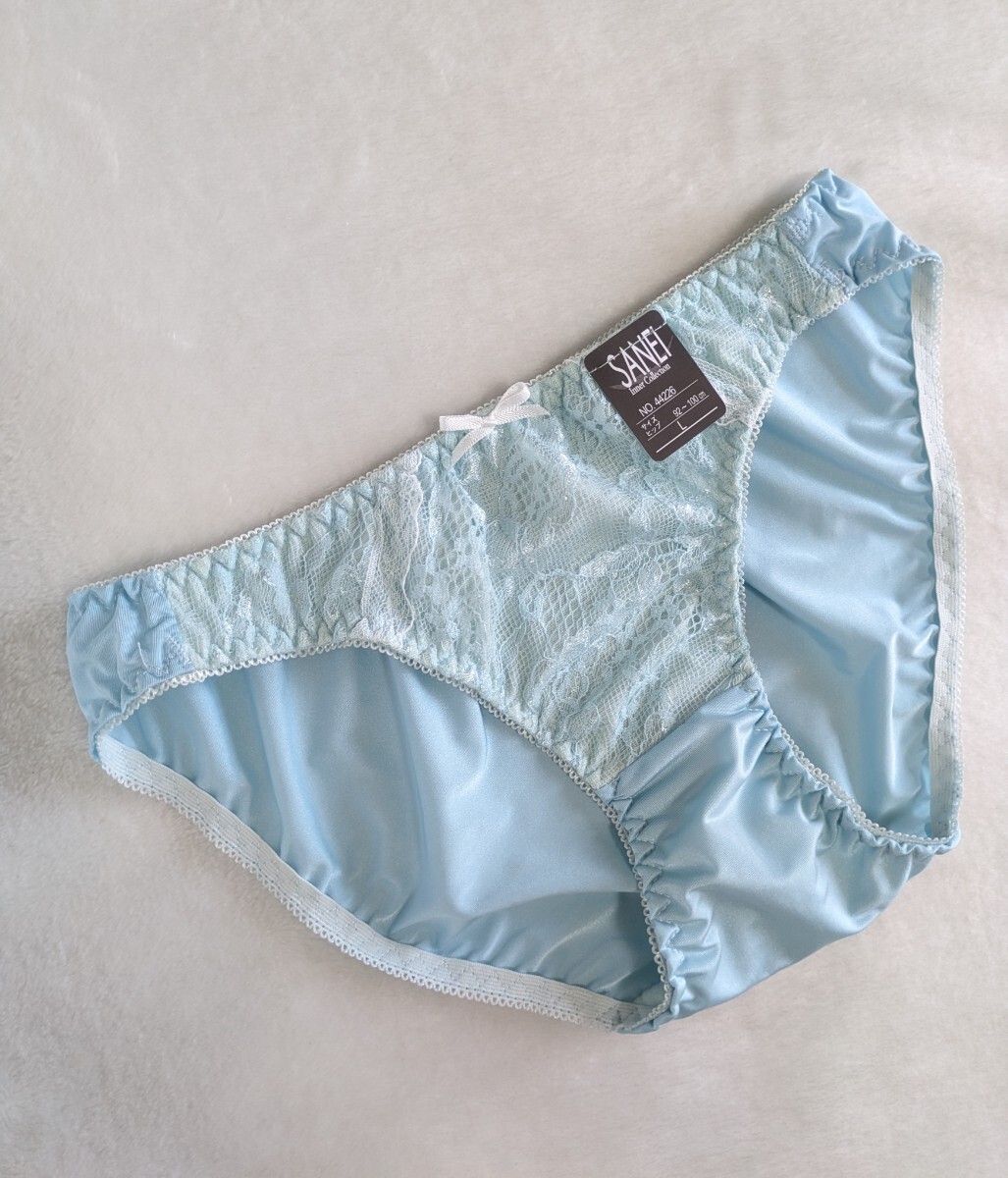 お泊まりに☆キュートなパンティ未使用L☆フロントきれいレース☆サックス☆☆☆匿名配送可☆タグあり☆拍卖