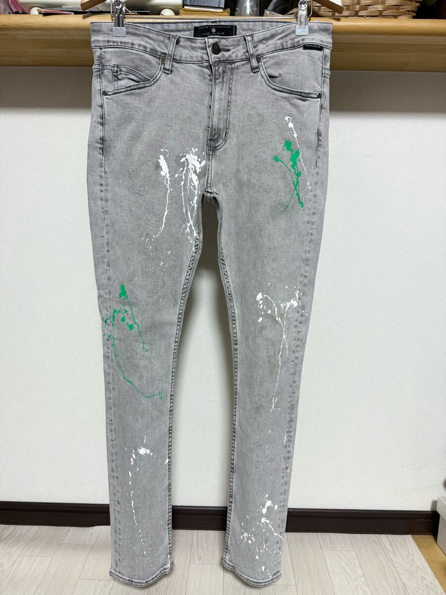 春夏向き ZARA MAN スキニー デニム ペイント 送料230円 42 32 ストレッチ グレー メンズ ジーンズ ジーパン パンツ拍卖