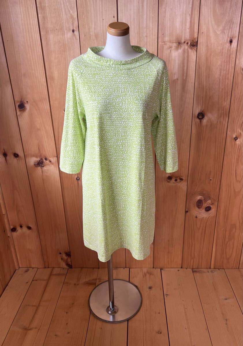 marimekko/マリメッコ/ワンピース/チュニック/7分袖/XS/コットン/ライトグリーン×ホワイト/リトアニア製/美品拍卖
