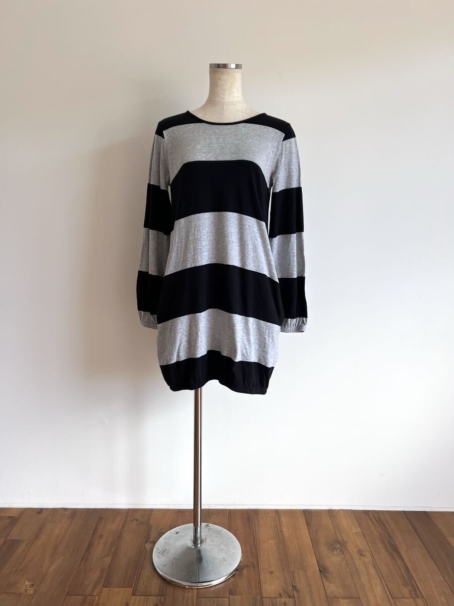 marimekko/マリメッコ/ワンピース/チュニック/長袖/XS/コットン/ブラック×グレー/ボーダー/ポルトガル製/美品拍卖