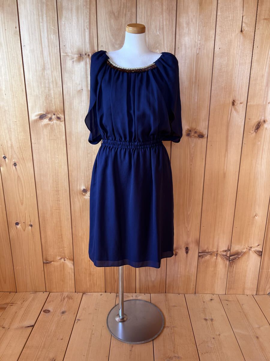 ヴィヴィアンタム/VIVIENNE TAM/ワンピース/半袖/ドレス/膝丈/0/S/裏地付き/パーティー/タグ付き/ネイビー/良品美品/日本製拍卖