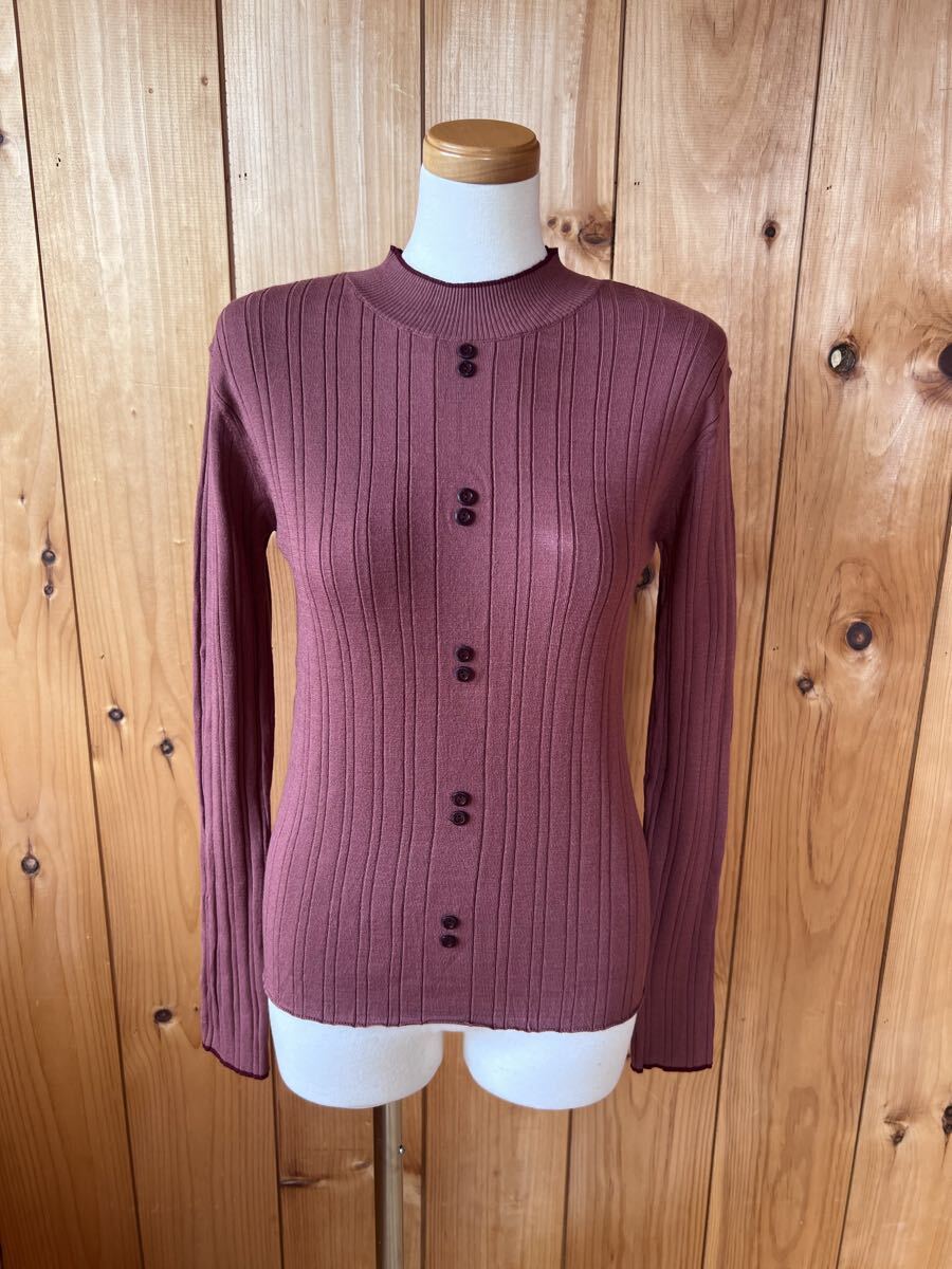 ホコモモラ/Jocomomola/ニット/トップス/セーター/ハイネック/リブニット/飾りボタン/ピンク/長袖/40/M/レーヨン×ポリエステル/美品良品拍卖