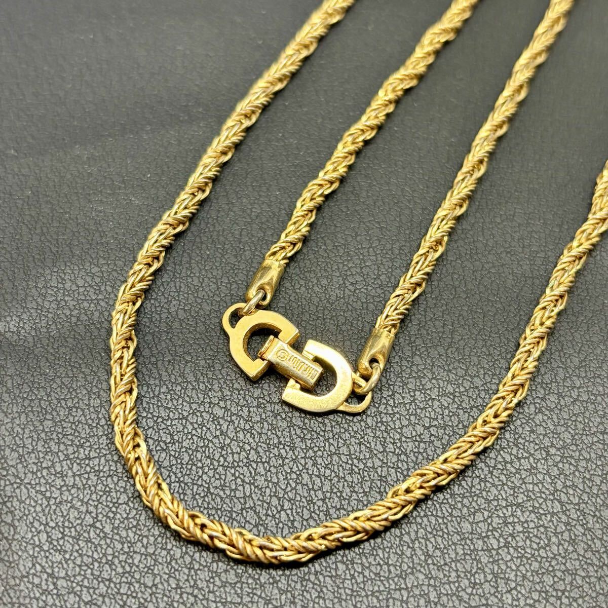 【クリスチャンディオール】ツイスト チェーン ロング ネックレス ヴィンテージ ゴールド色 1重 2重ネックレス ブレスレット(3267)拍卖