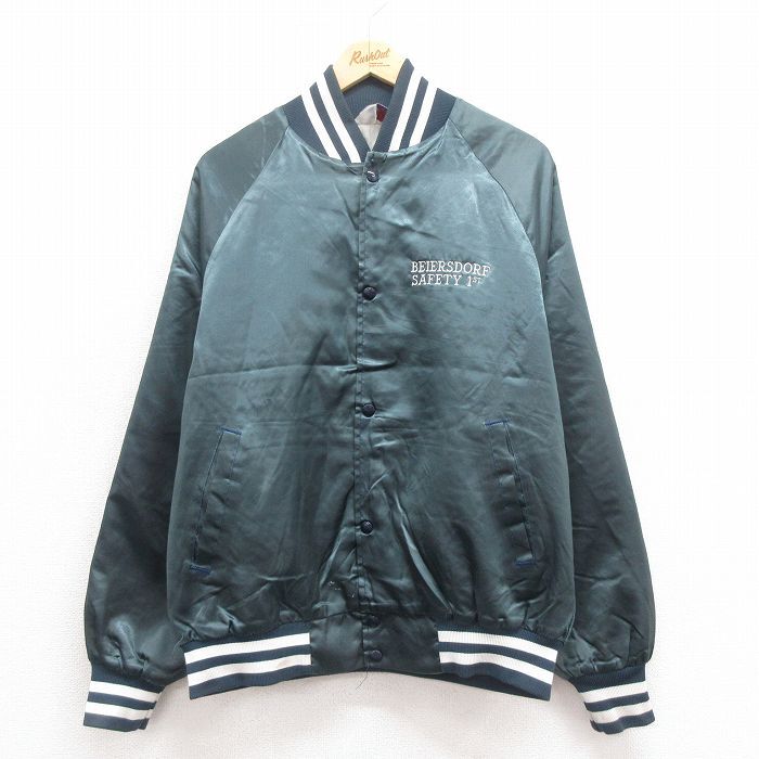 XL/古着 長袖 ナイロン ジャケット メンズ 90s セーフティ ラグラン 紺 ネイビー 内側キルティング 25sep04 中古 アウター ウインドブレー拍卖