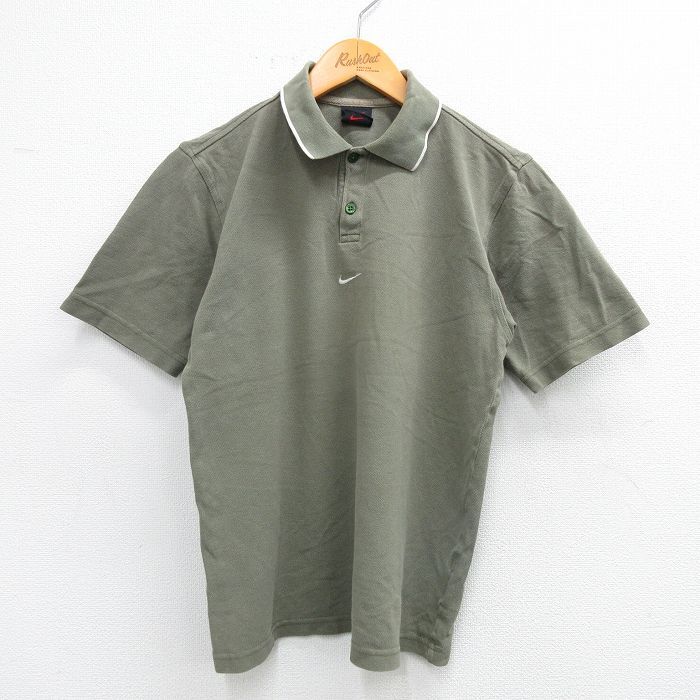 古着 ナイキ NIKE 半袖 ポロ シャツ キッズ ボーイズ 子供服 00s ワンポイントロゴ コットン クルーネック 濃緑 グリーン 25sep03拍卖