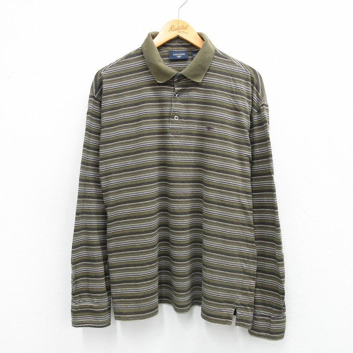 XL/古着 ドッカーズ 長袖 ブランド ポロ シャツ メンズ ワンポイントロゴ コットン 濃緑他 グリーン ボーダー 25sep01 中古 トップス拍卖