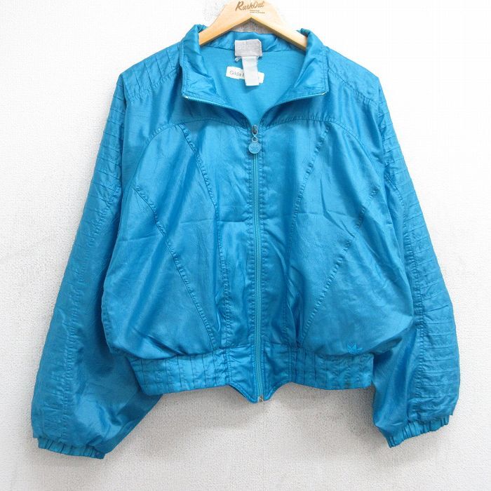 S/古着 アディダス adidas 長袖 ナイロン ジャケット メンズ 90s ワンポイントロゴ リーフ トレフォイル 水色 spe 25sep04 中古 アウター拍卖