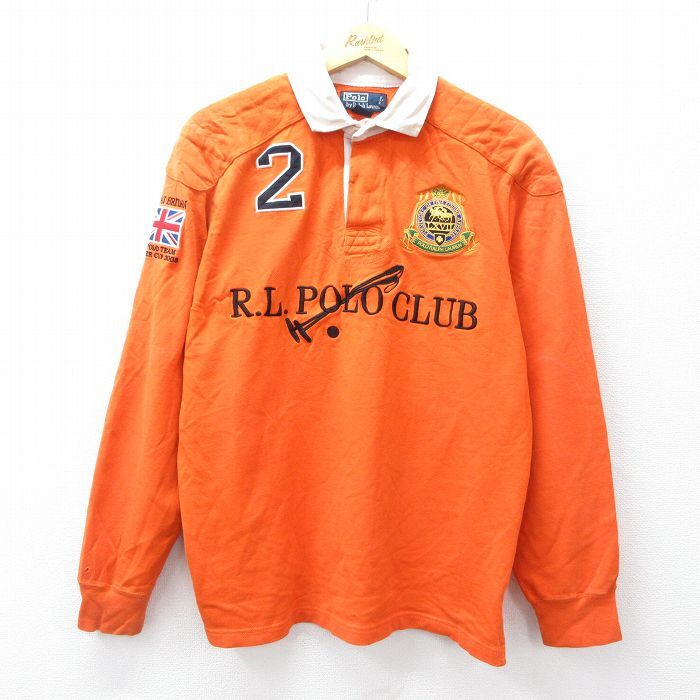 L/古着 ラルフローレン 長袖 ブランド ラガー シャツ メンズ 90s ポロクラブ ゴルフ 肩当て コットン オレンジ 25sep02 中古 トップス拍卖