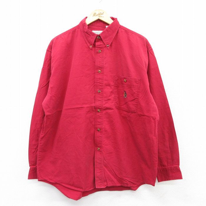 XL/古着 ビューグルボーイ 長袖 シャツ メンズ 00s ワンポイントロゴ コットン ボタンダウン 赤 レッド 25aug30 中古 トップス拍卖