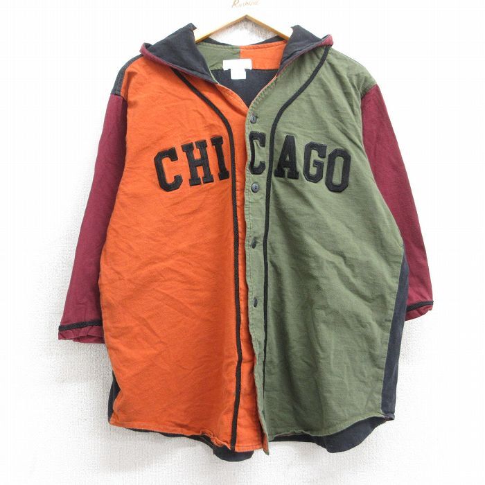 L/古着 半袖 ベースボール シャツ メンズ 80s シカゴ クレイジーパターン マルチカラー オレンジ他 spe 25aug29 中古 トップス拍卖