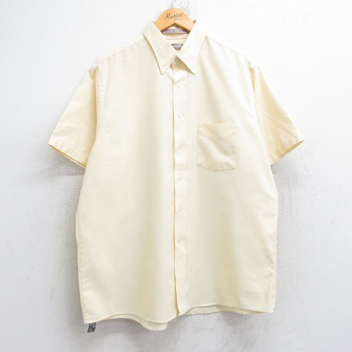 XL/古着 バンヒューセン 半袖 シャツ メンズ 90s オックスフォード 大きいサイズ コットン ボタンダウン 薄黄 イエロー 25aug29 中古 トッ拍卖