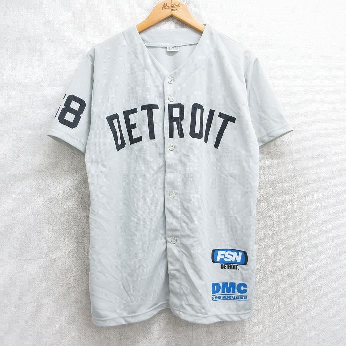 L/古着 STAFFORD 半袖 ベースボール シャツ メンズ デトロイト 68 薄グレー 25aug29 中古 トップス拍卖