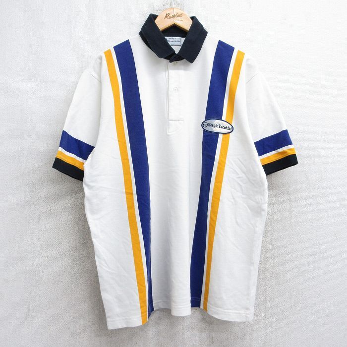XL/古着 セルジオタッキーニ 半袖 ブランド ポロ シャツ メンズ ワンポイントロゴ 鹿の子 大きいサイズ コットン 白他 ホワイト 25sep03 中拍卖