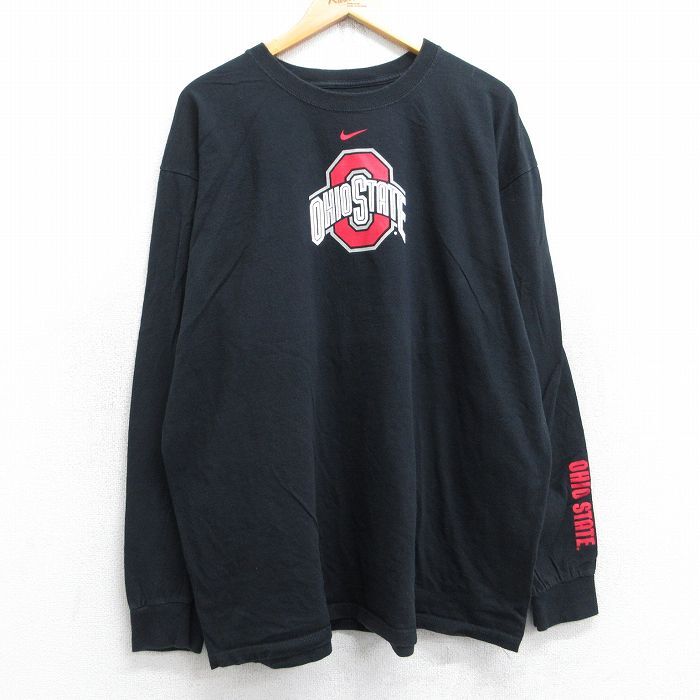 XL/古着 ナイキ NIKE 長袖 Tシャツ メンズ オハイオステート 大きいサイズ コットン クルーネック 黒 ブラック 25aug30 中古拍卖