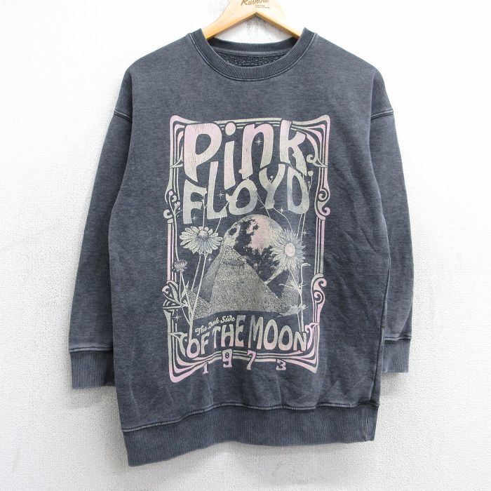 M/古着 長袖 ロック バンド スウェット メンズ ピンクフロイド クルーネック 濃グレー 霜降り 25aug30 中古 スエット トレーナー トップス拍卖