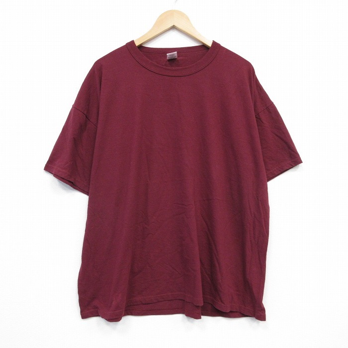 XL/古着 ラッセル 半袖 Tシャツ メンズ 無地 大きいサイズ クルーネック エンジ 25aug29 中古拍卖