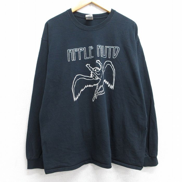 XL/古着 長袖 ビンテージ Tシャツ メンズ 00s APPLEAUTP 天使 コットン クルーネック 黒 ブラック 25aug30 中古拍卖