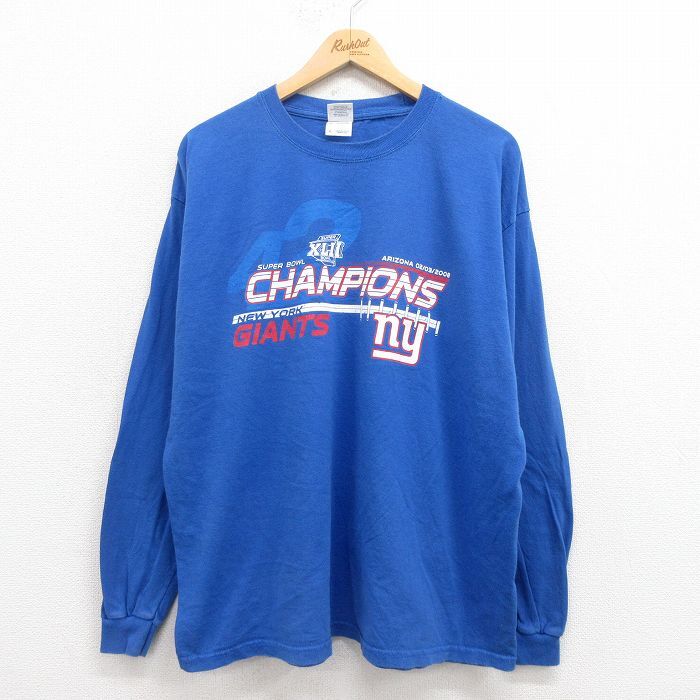 XL/古着 長袖 ビンテージ Tシャツ メンズ 00s NFL ニューヨークジャイアンツ コットン クルーネック 青 ブルー アメフト スーパーボウル 25拍卖
