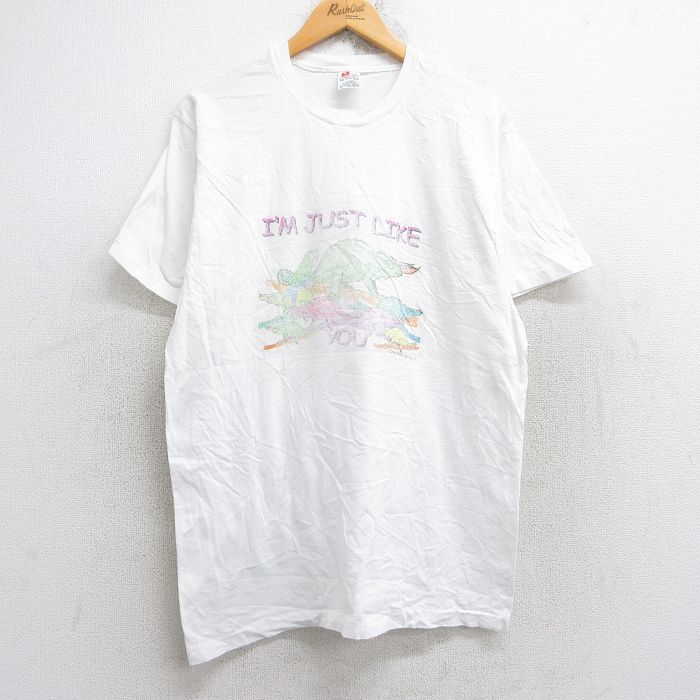 L/古着 ヘインズ 半袖 ビンテージ Tシャツ メンズ 80s カメレオン コットン クルーネック 白 ホワイト 25aug29 中古拍卖