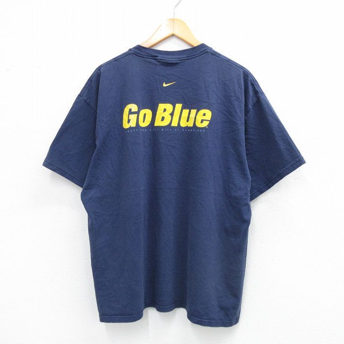 XL/古着 ナイキ NIKE 半袖 ビンテージ Tシャツ メンズ 00s フットボール Go Blue コットン クルーネック 紺 ネイビー spe 25sep01 中古拍卖