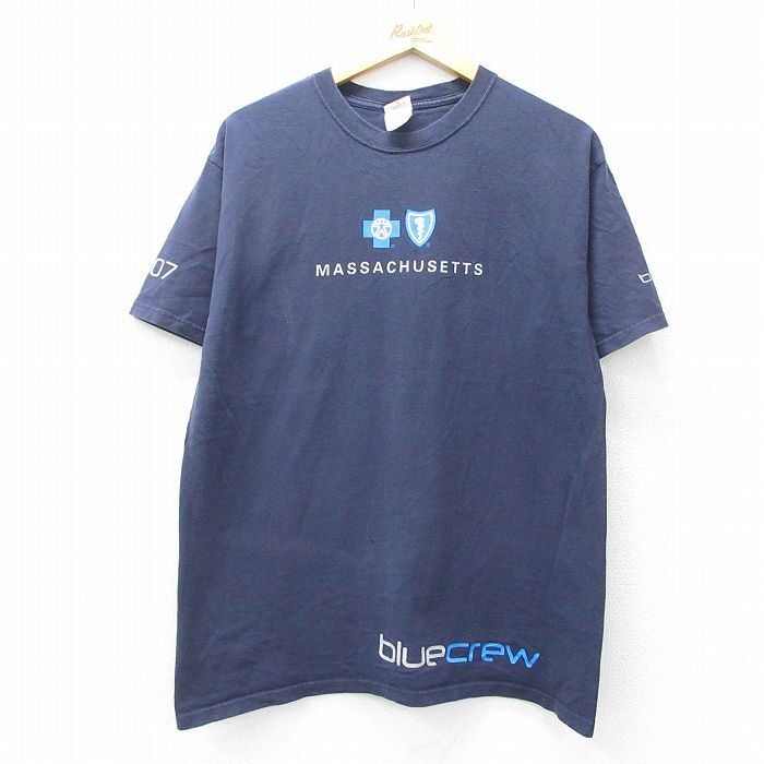 L/古着 半袖 ビンテージ Tシャツ メンズ 00s bluecrew マサチューセッツ コットン クルーネック 紺 ネイビー 25sep02 中古拍卖