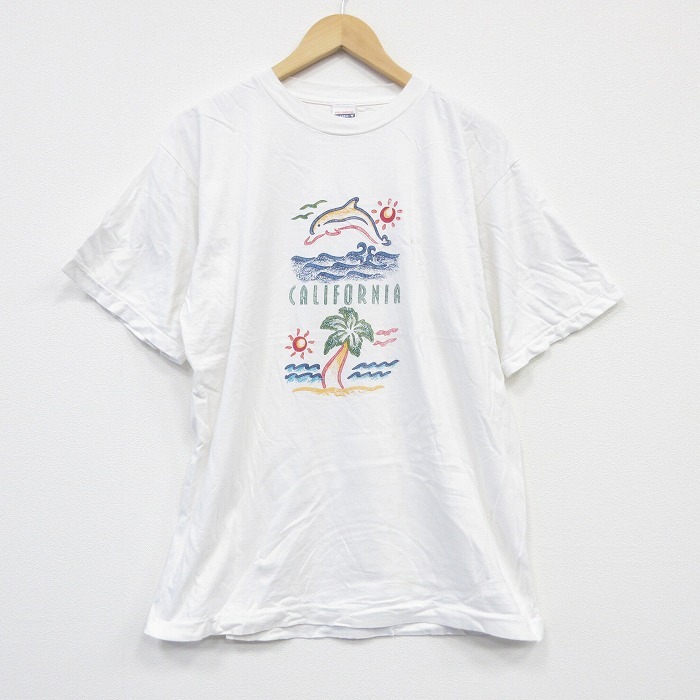 L/古着 半袖 ビンテージ Tシャツ メンズ 90s イルカ コットン クルーネック 白 ホワイト 25sep03 中古拍卖