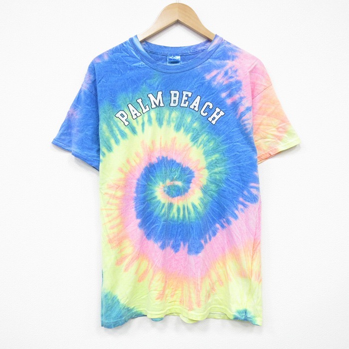L/古着 半袖 ビンテージ Tシャツ メンズ 00s PALM コットン クルーネック 青他 ブルー タイダイ 25sep02 中古拍卖