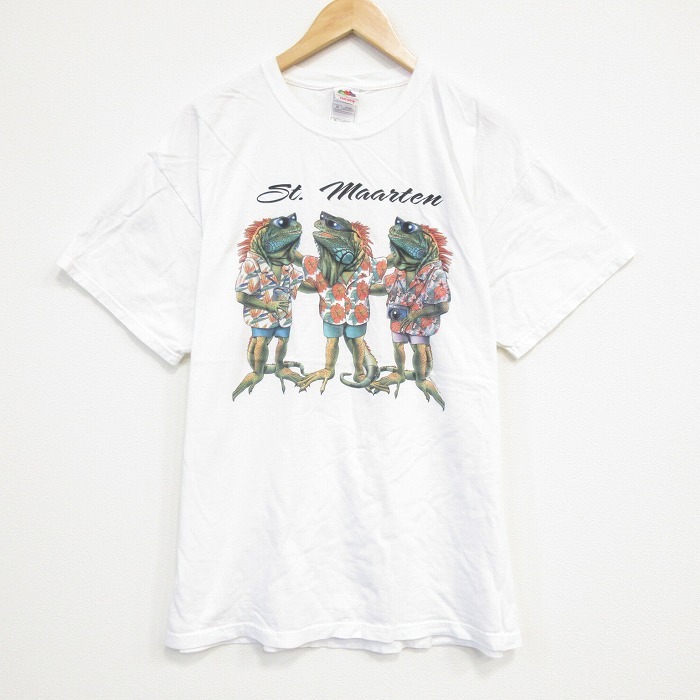 XL/古着 フルーツオブザルーム 半袖 ビンテージ Tシャツ メンズ 00s イグアナ コットン クルーネック 白 ホワイト 25sep04 中古拍卖