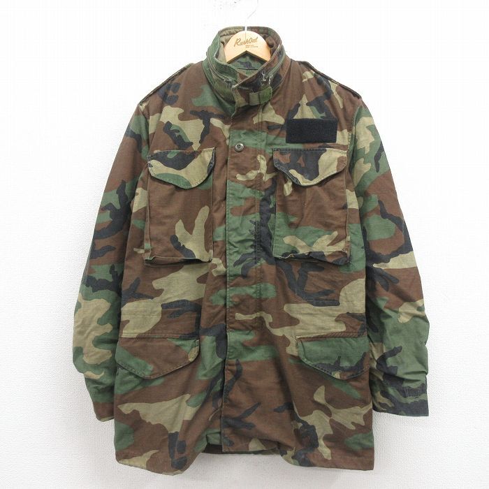 M/古着 長袖 ミリタリー フィールド ジャケット メンズ 80s M-65 ウッドランドカモ 濃ベージュ他 カーキ 迷彩 25sep05 中古 アウター フラ拍卖