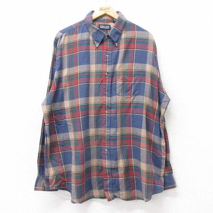 XL/古着 ランズエンド 長袖 ブランド シャツ メンズ 00s 大きいサイズ ロング丈 コットン ボタンダウン 紺他 ネイビー チェック 25sep11 中拍卖