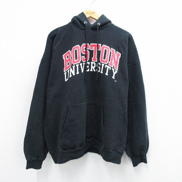 XL/古着 長袖 スウェット パーカー メンズ ボストン 大学 大きいサイズ 黒 ブラック 25sep06 中古 スエット トレーナー トップス拍卖
